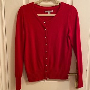 Knit Cardigan with Jewel Detail - Red